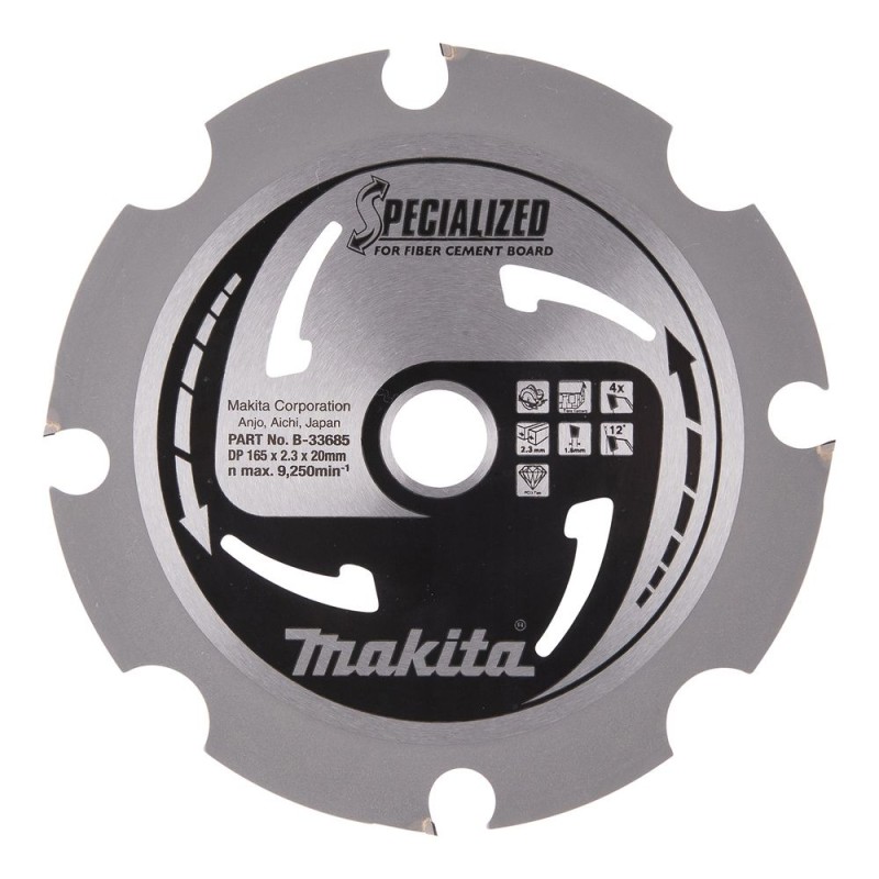 Pjovimo diskas cementinio pluošto medžiagoms MAKITA 165x2,3x20mm 4T 12° 1 Pjovimo diskas cementinio pluošto medžiagoms MAKITA 165x2,3x20mm 4T 12° 1