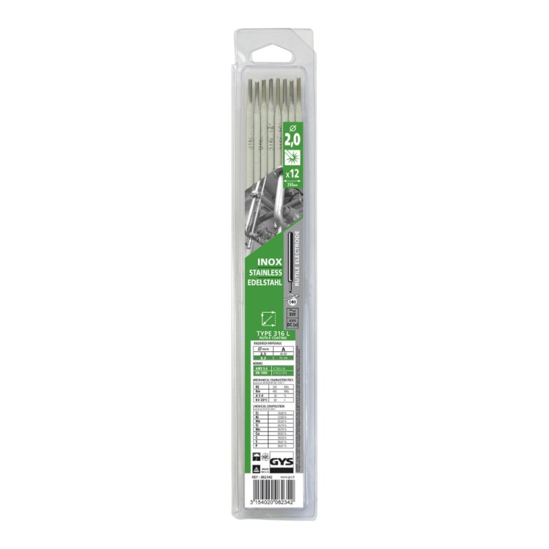 Suvirinimo elektrodai nerūdijančiam plienui GYS 316L 2,0 mm, 12 vnt. 1