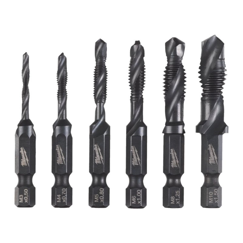 6 dalių kombinuotų grąžtų-sriegiklių rinkinys MILWAUKEE HSS-G 1/4" 1