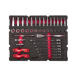 55-ių dalių terkšlių ir raktų rinkinys MILWAUKEE Packout stalčiui 3/8"