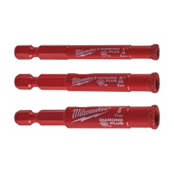 Deimantinių gręžimo karūnų rinkinys MILWAUKEE Diamond Plus, 3vnt.