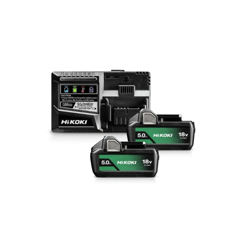Akumuliatorių ir įkroviklio rinkinys HiKOKI 18V 2x5,0Ah 1