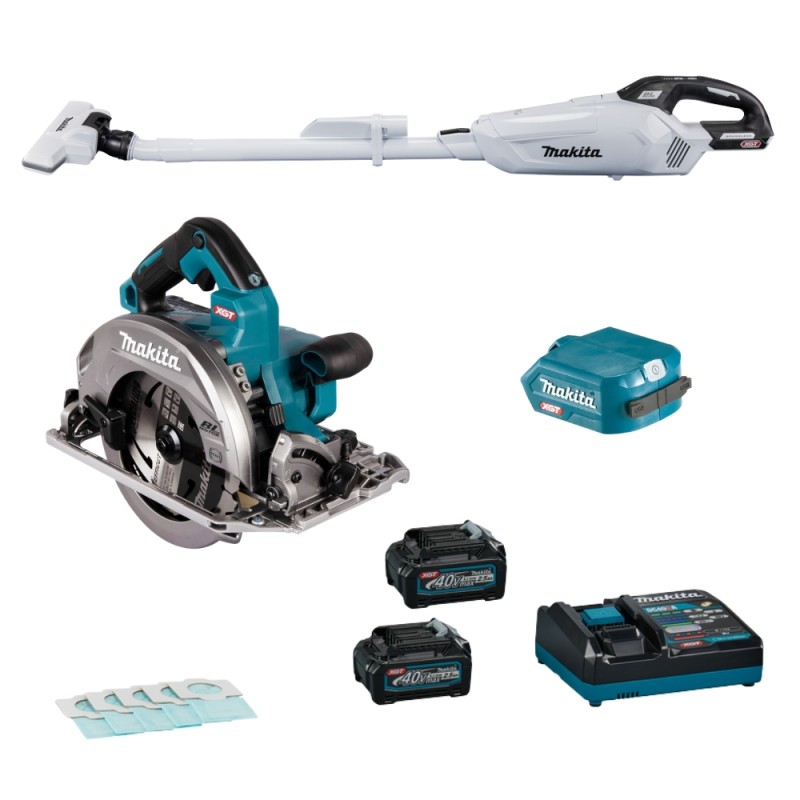Akumuliatorinio diskinio pjūklo, dulkių siurblio ir USB įkrovimo adapterio komplektas MAKITA HS004+ 1 Akumuliatorinio diskinio pjūklo, dulkių siurblio ir USB įkrovimo adapterio komplektas MAKITA HS004+ 1