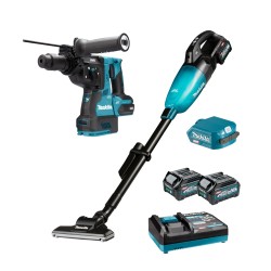 Akumuliatorinio perforatoriaus, akumuliatorinio dulkių siurblio ir USB įkrovimo adapterio komplektas MAKITA HR002+