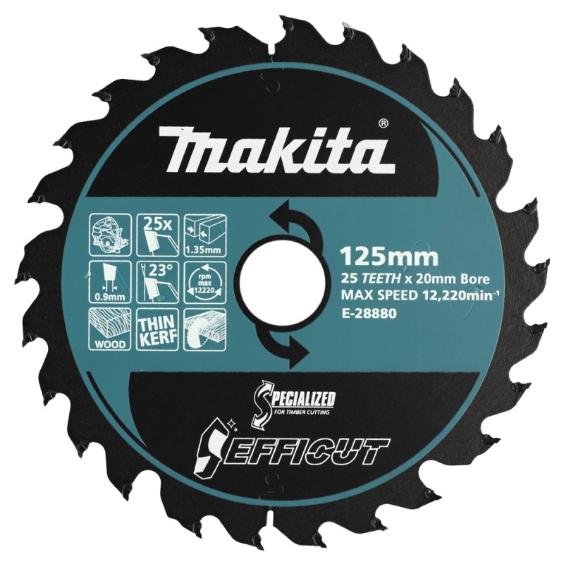 Pjovimo diskas medienai MAKITA Efficut 125x20x1,35mm 25T 1 Pjovimo diskas medienai MAKITA Efficut 125x20x1,35mm 25T 1