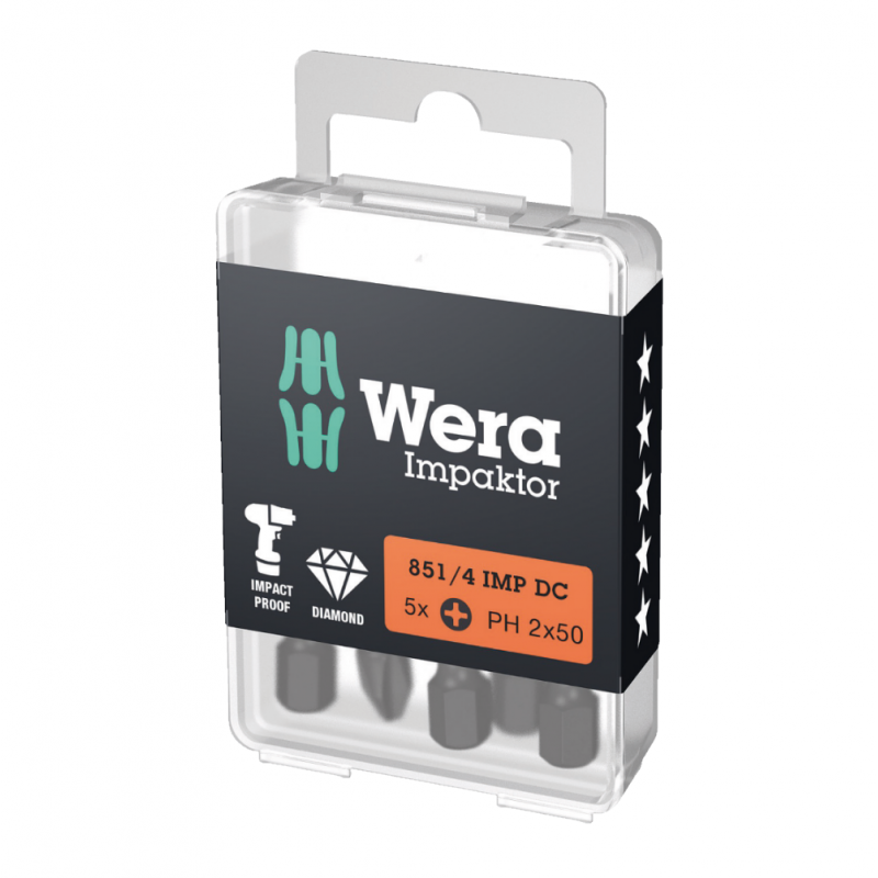 Atsuktuvo antgalis WERA 851/4 IMP DC PH2 50mm, 5vnt. 1 Atsuktuvo antgalis WERA 851/4 IMP DC PH2 50mm, 5vnt. 1