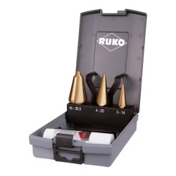 3-jų kūginių HSS grąžtų su TiN danga rinkinys RUKO